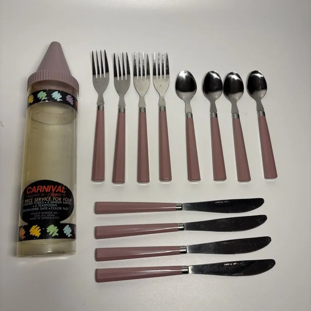 Vintage CARNIVAL Tableware by Rogers 12 Piece Service for Four Pink Maeve
